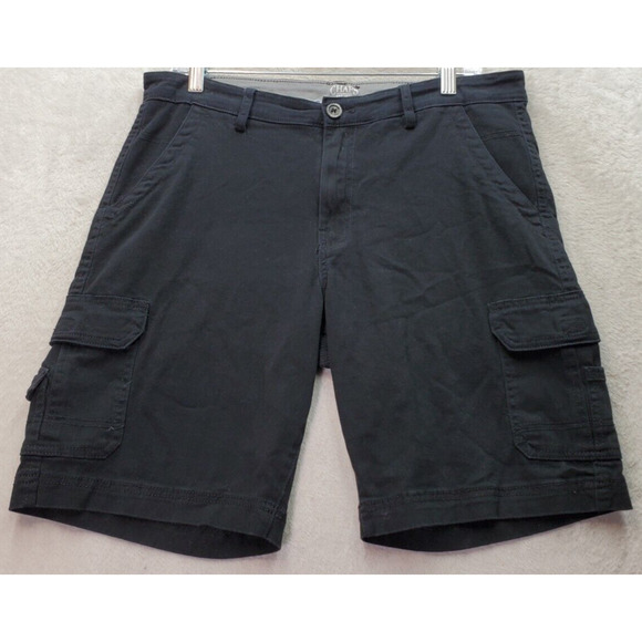 Chaps Cargo Shorts Men's Size‎ 32 Black Cotton Stretch Slash Pockets Flat Front - Picture 1 of 9